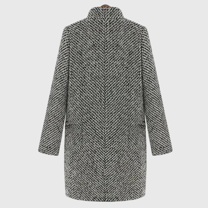 Elegant Gray Houndstooth Tweed Coat for Women with Notch Lapel Long Sleeve Single Button Relaxed Style