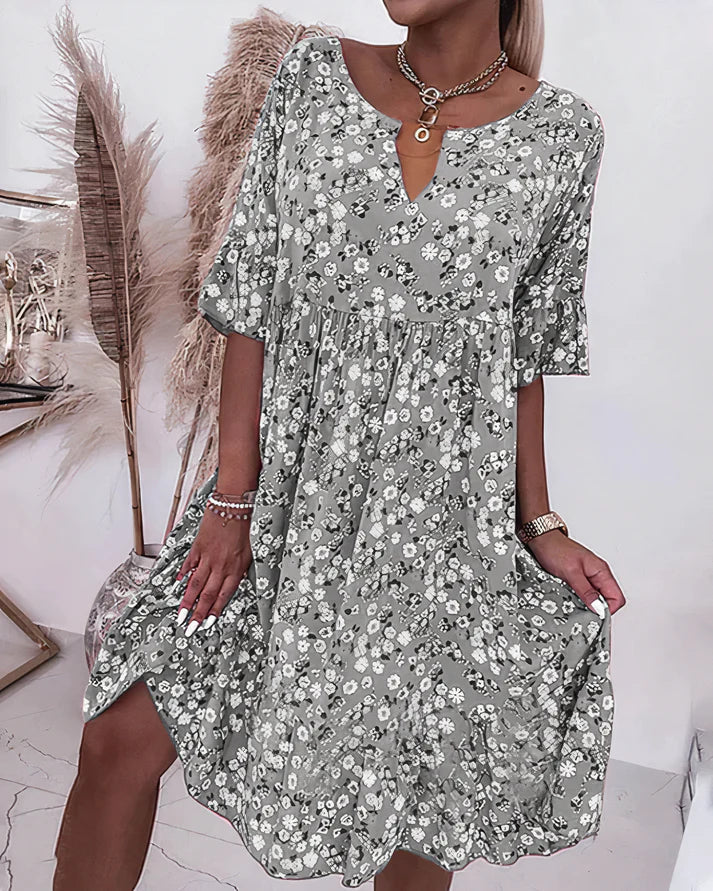 Effortless Floral Midi Dress for Women with V Neck Flutter Sleeve Tiered Ruffle Bohemian Style