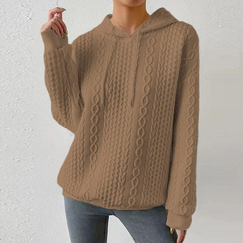 Comfortable Cable Knit Sweater for Women with Hooded Long Sleeve Oversized Knit Style