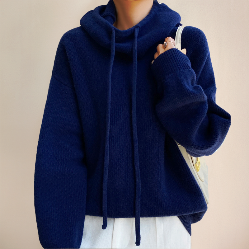 Comfortable Knit Hoodie for Women with Cowl Neck Drawstring Long Sleeve Oversized Style