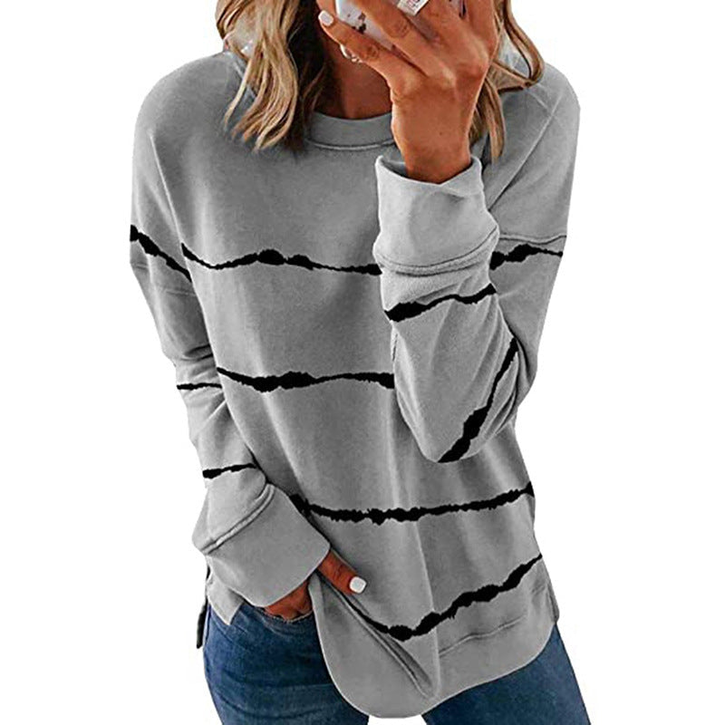 Effortless Tie Dye Striped Sweatshirt for Women with Crew Neck Long Sleeve Relaxed Oversized Knit Style
