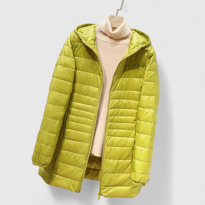 Comfortable Quilted Puffer Jacket for Women with Hooded Long Sleeve Zip Front Relaxed Style