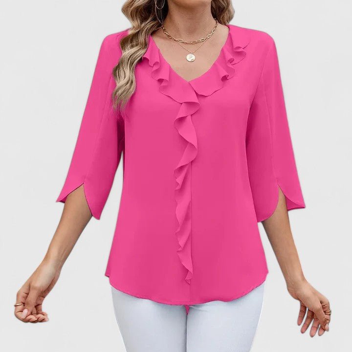 Effortless Ruffle Blouse for Women with V Neck Split Sleeve Relaxed Flowing Style