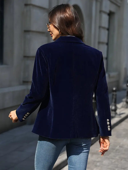 Elegant Velvet Blazer for Women with Peak Lapel Long Sleeve Single Button Tailored Style