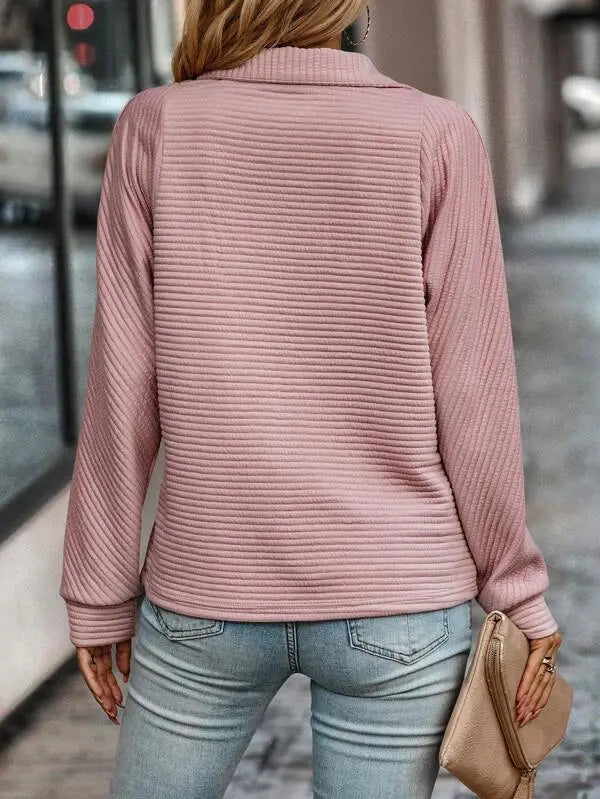 Comfortable Ribbed Quarter Zip Pullover for Women with Zip Collar Long Sleeve Relaxed Oversized Knit Style