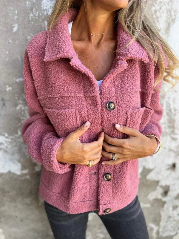 Effortless Sherpa Fleece Jacket for Women with Collar Long Sleeve Button Front Relaxed Style