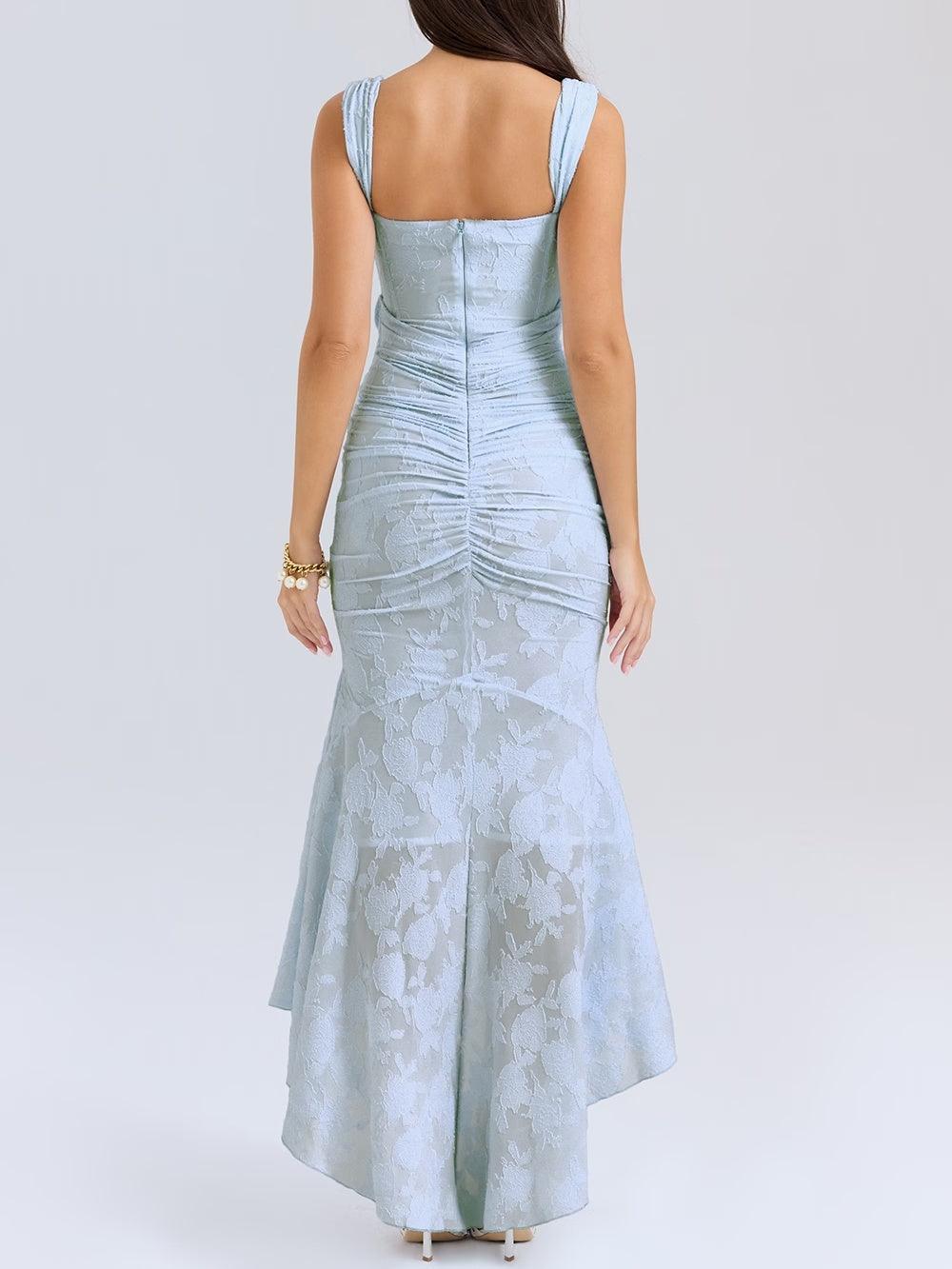 Elegant Lace Maxi Dress for Women with Corset Bodice Ruched Waist High Low Mermaid Formal Style