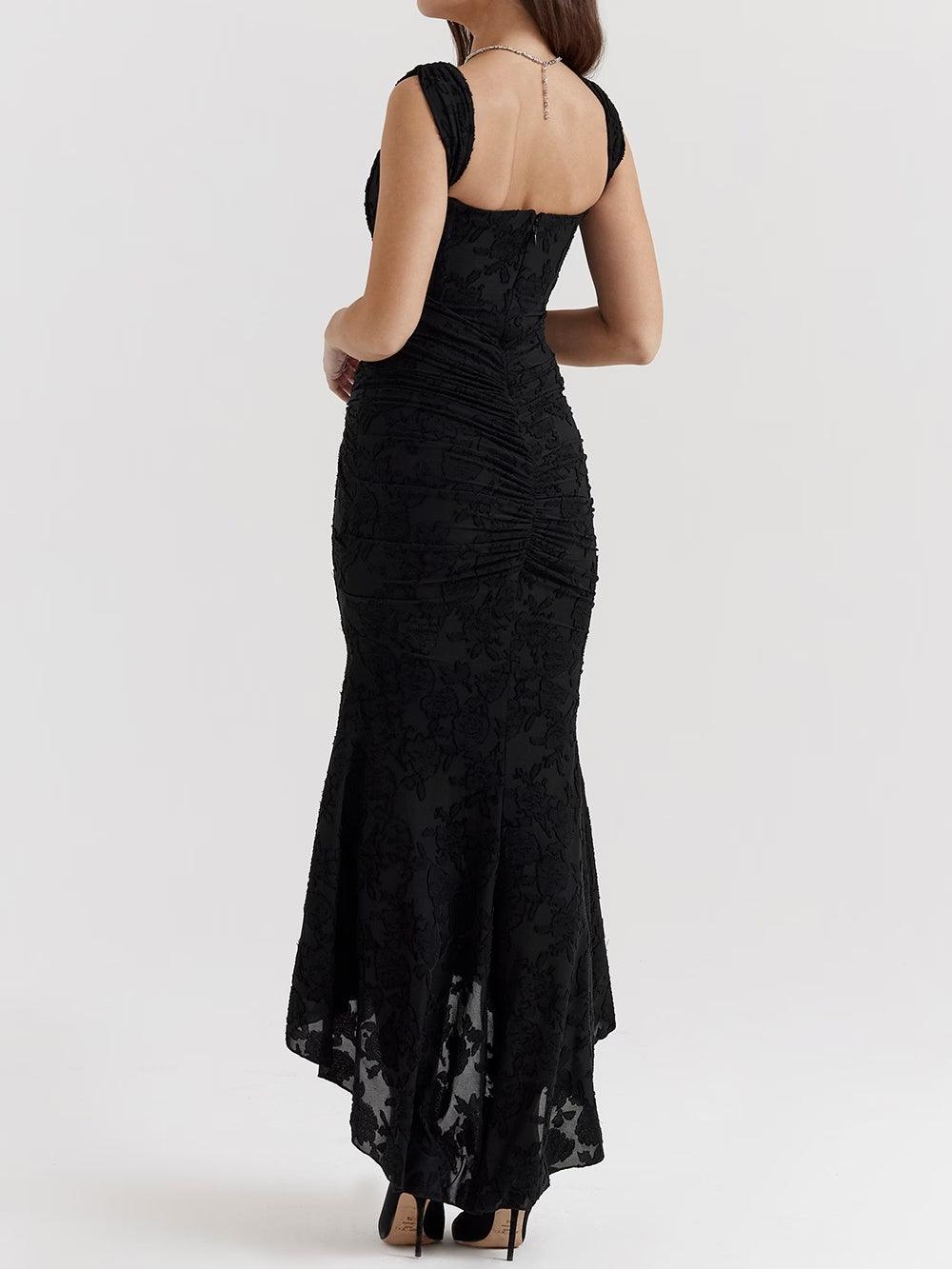 Elegant Lace Maxi Dress for Women with Corset Bodice Ruched Waist High Low Mermaid Formal Style