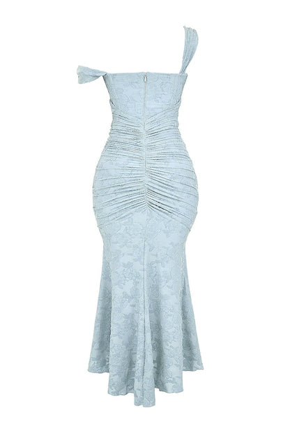Elegant Lace Maxi Dress for Women with Corset Bodice Ruched Waist High Low Mermaid Formal Style
