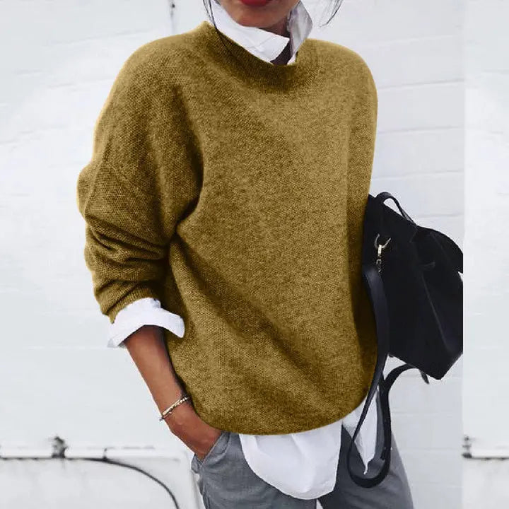 Comfortable Oversized Sweater for Women with Mock Neck Long Sleeve Relaxed Knit Style