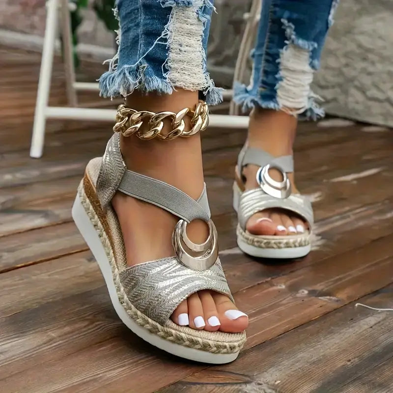 Comfortable Espadrille Wedge Sandals for Women with Ring Buckle Strap Open Toe Platform Style