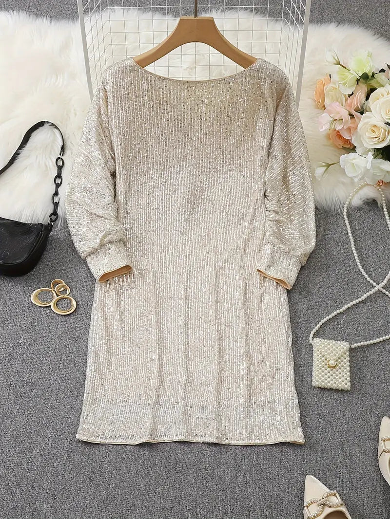Elegant Sequin Mini Dress for Women with One Shoulder Long Sleeve Bodycon Sparkle Formal Party Style