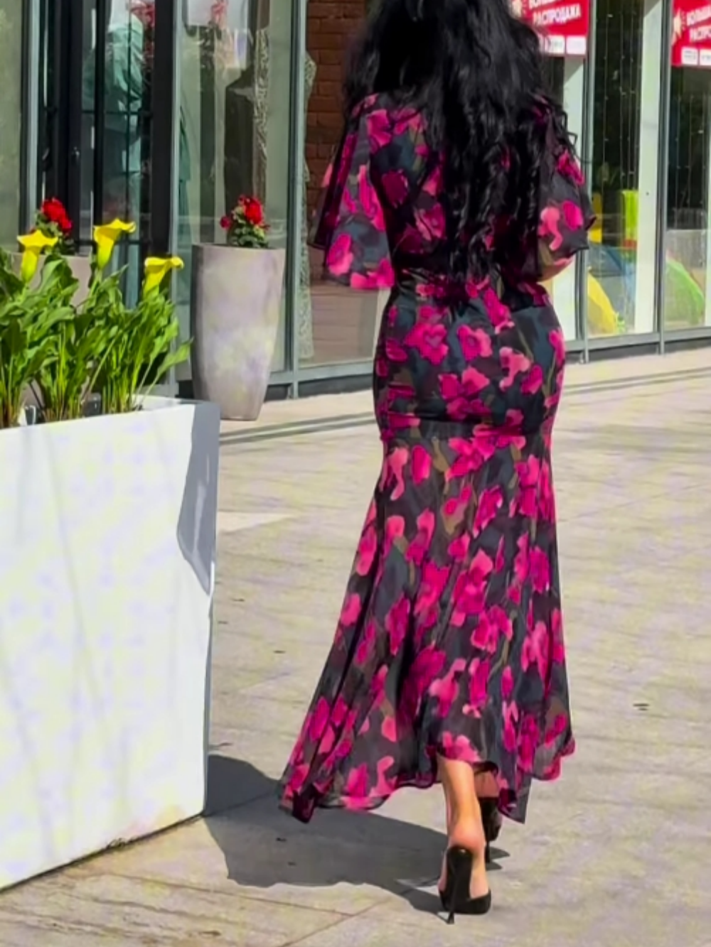 Elegant Black Floral Maxi Dress for Women with V Neck Flutter Sleeve Belted Wrap Flowing Style
