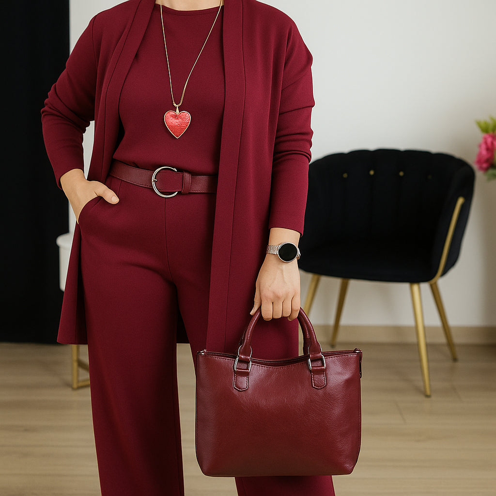 Elegant Wide Leg Three Piece Set for Women with Open Front Duster Cardigan Long Sleeve Formal Style