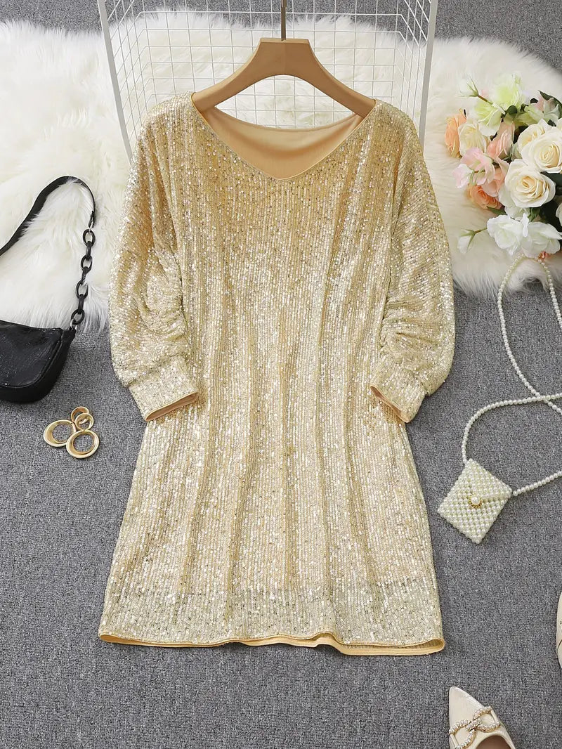 Elegant Sequin Mini Dress for Women with One Shoulder Long Sleeve Bodycon Sparkle Formal Party Style