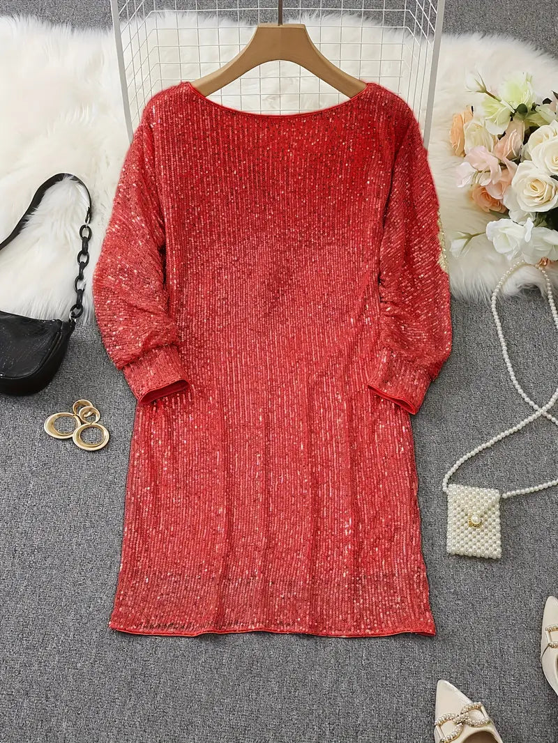 Elegant Sequin Mini Dress for Women with One Shoulder Long Sleeve Bodycon Sparkle Formal Party Style