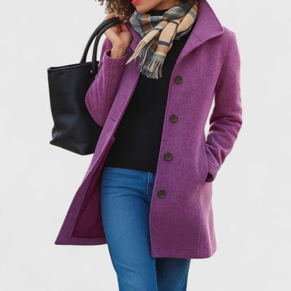 Elegant Wool Coat for Women with Lapel Collar Long Sleeve Button Front Casual Style