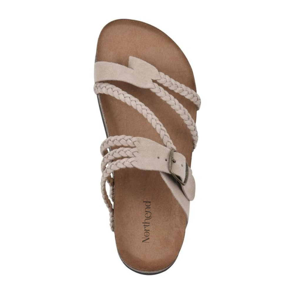 Comfortable Sandals for Women with Braided Toe Loop Buckle Strap Cork Footbed Slide Style