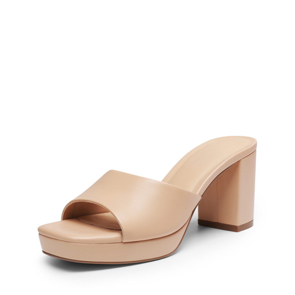 Comfortable Mules Heels for Women with Square Toe Wide Band Platform Block Heel Slide Style
