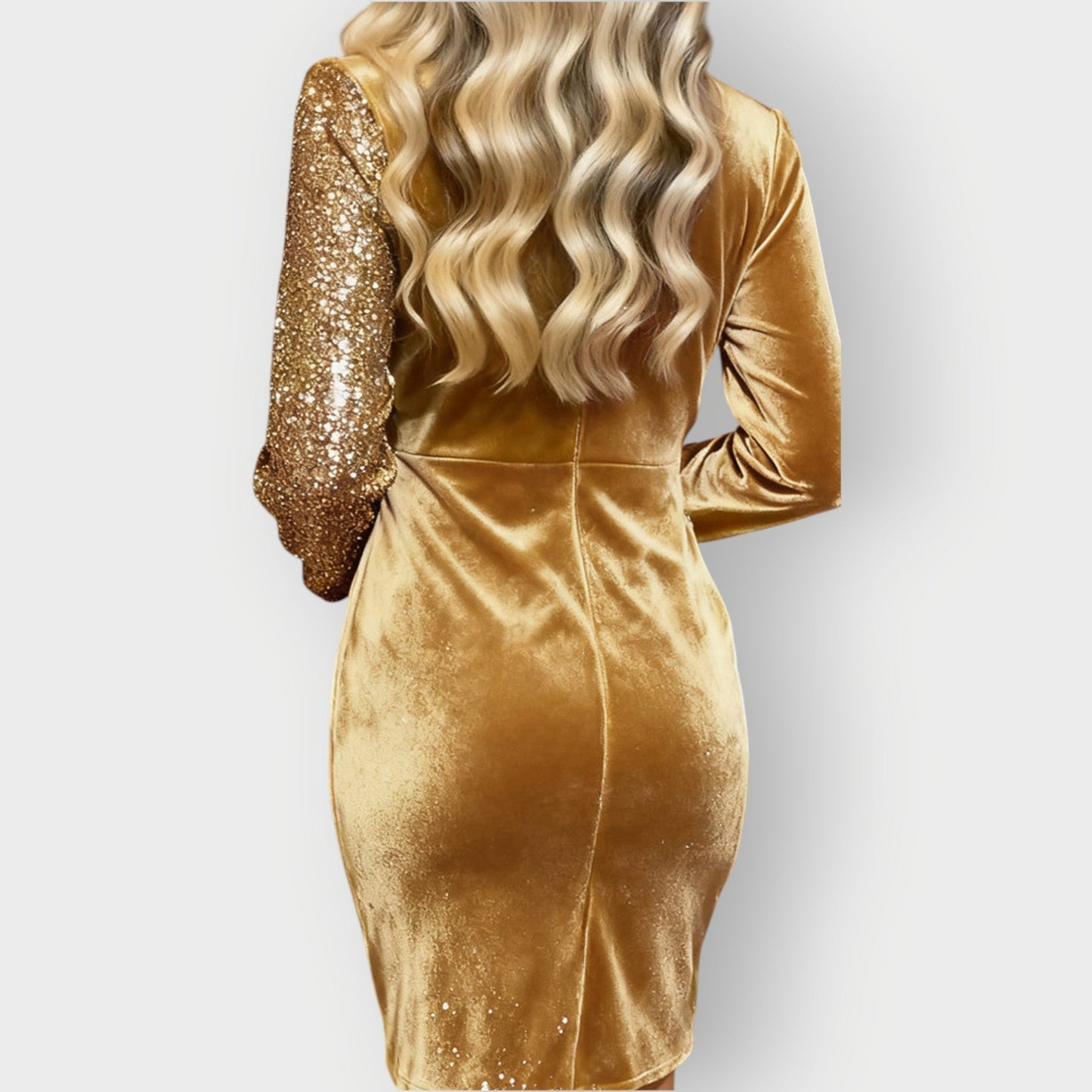 Elegant Sequin Velvet Wrap Mini Dress for Women with V Neck Long Sleeve Ruched Bodycon Cocktail Style