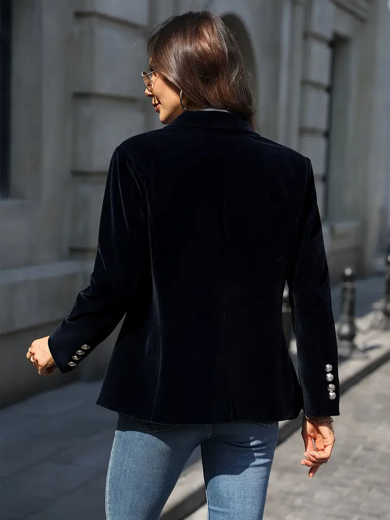 Elegant Velvet Blazer for Women with Peak Lapel Long Sleeve Single Button Tailored Style