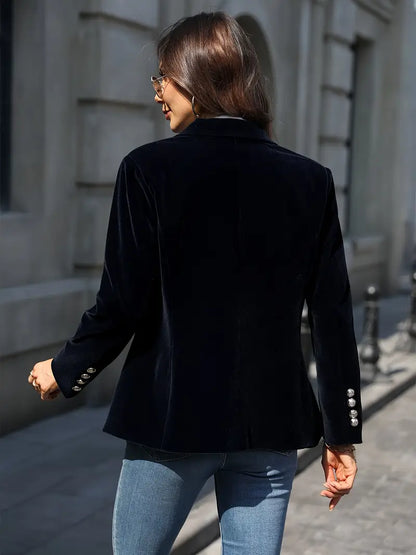 Elegant Velvet Blazer for Women with Peak Lapel Long Sleeve Single Button Tailored Style