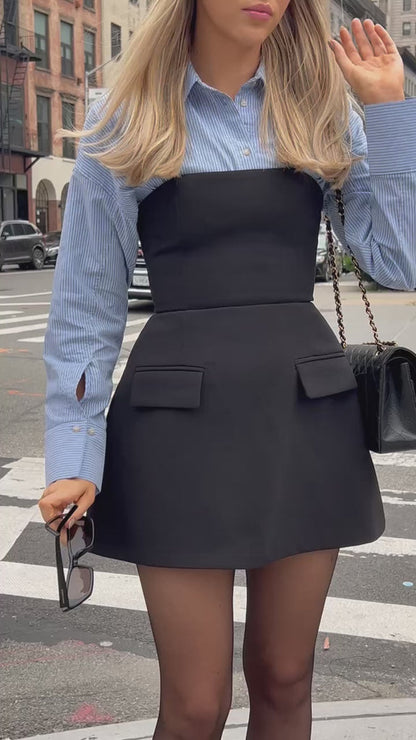 Elegant Structured Mini Dress for Women with Strapless Fit and Flare Pocket Detail Cocktail Style