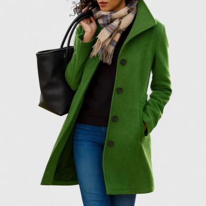 Elegant Wool Coat for Women with Lapel Collar Long Sleeve Button Front Casual Style