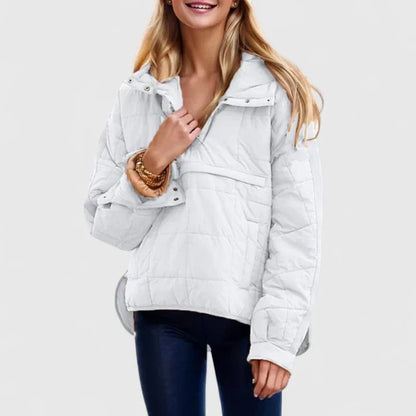 Comfortable Quilted Puffer Jacket for Women with Hooded Long Sleeve Snap Button Oversized Style
