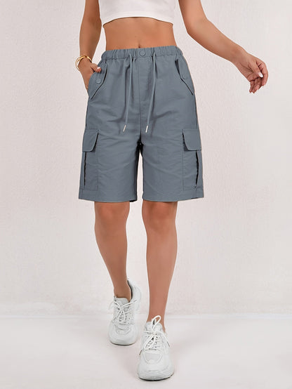 Effortless Pink Cargo Shorts for Women with High Waist Drawstring Flap Pocket Relaxed Style