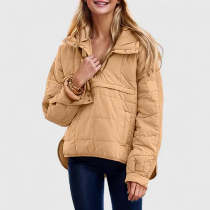 Comfortable Quilted Puffer Jacket for Women with Hooded Long Sleeve Snap Button Oversized Style