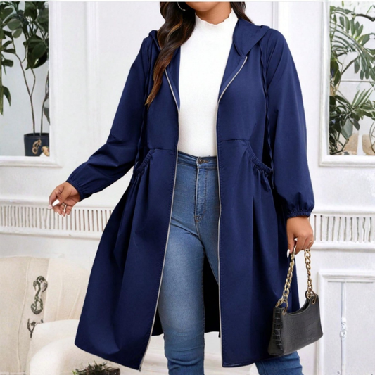 Effortless Longline Trench Coat for Women with Hooded Long Sleeve Drawstring Waist Relaxed Style