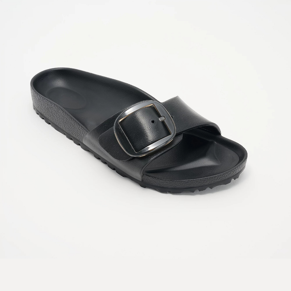 Comfortable Slides for Women with Single Buckle Strap Contoured Footbed Waterproof Slide Style