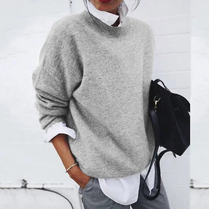 Comfortable Oversized Sweater for Women with Mock Neck Long Sleeve Relaxed Knit Style