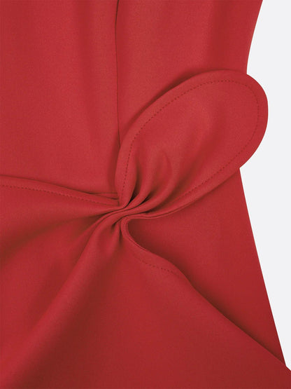 Elegant Draped Midi Dress for Women with Boat Neck Sleeveless Ruffle Hem Cocktail Style