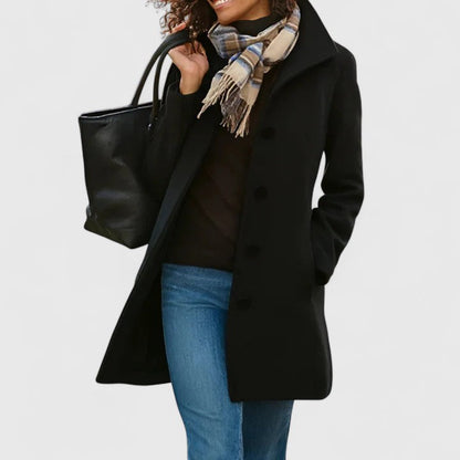 Elegant Wool Coat for Women with Lapel Collar Long Sleeve Button Front Casual Style