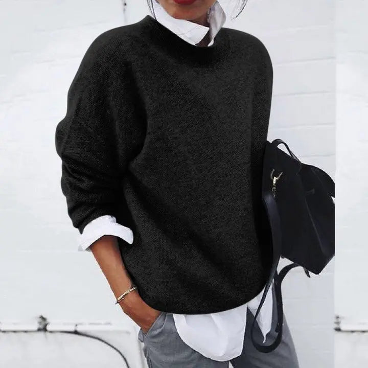 Comfortable Oversized Sweater for Women with Mock Neck Long Sleeve Relaxed Knit Style