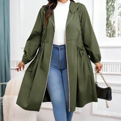 Effortless Longline Trench Coat for Women with Hooded Long Sleeve Drawstring Waist Relaxed Style