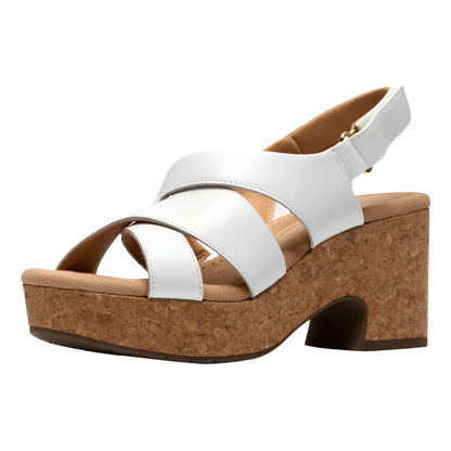 Comfortable Heeled Sandals for Women with Crossover Strap Cork Block Heel Slingback Style