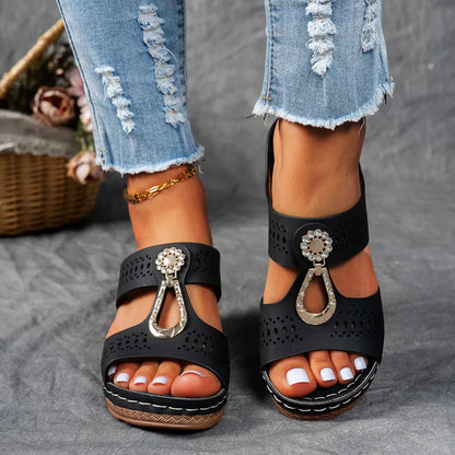 Comfortable Mules Heels for Women with Metal Ring Detail Block Heel Open Toe Slip On Style