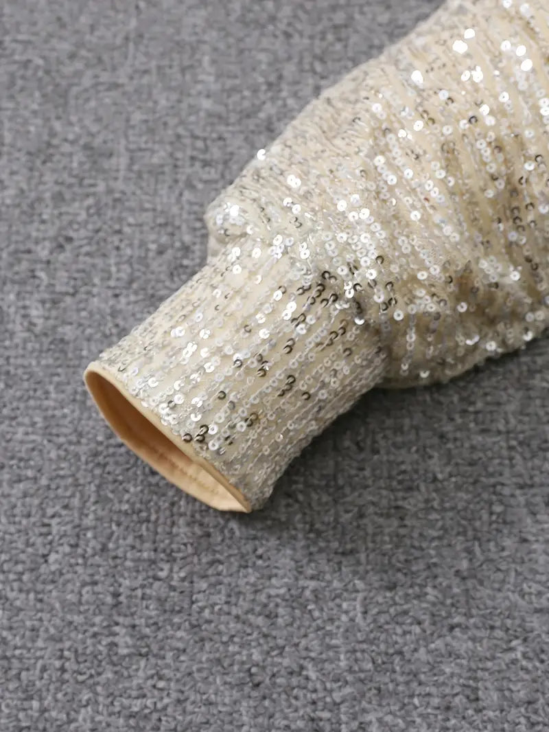 Elegant Sequin Mini Dress for Women with One Shoulder Long Sleeve Bodycon Sparkle Formal Party Style