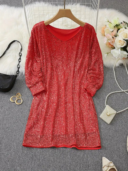 Elegant Sequin Mini Dress for Women with One Shoulder Long Sleeve Bodycon Sparkle Formal Party Style