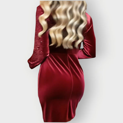 Elegant Sequin Velvet Wrap Mini Dress for Women with V Neck Long Sleeve Ruched Bodycon Cocktail Style