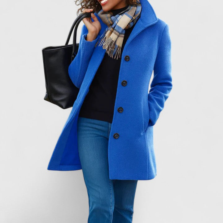 Elegant Wool Coat for Women with Lapel Collar Long Sleeve Button Front Casual Style