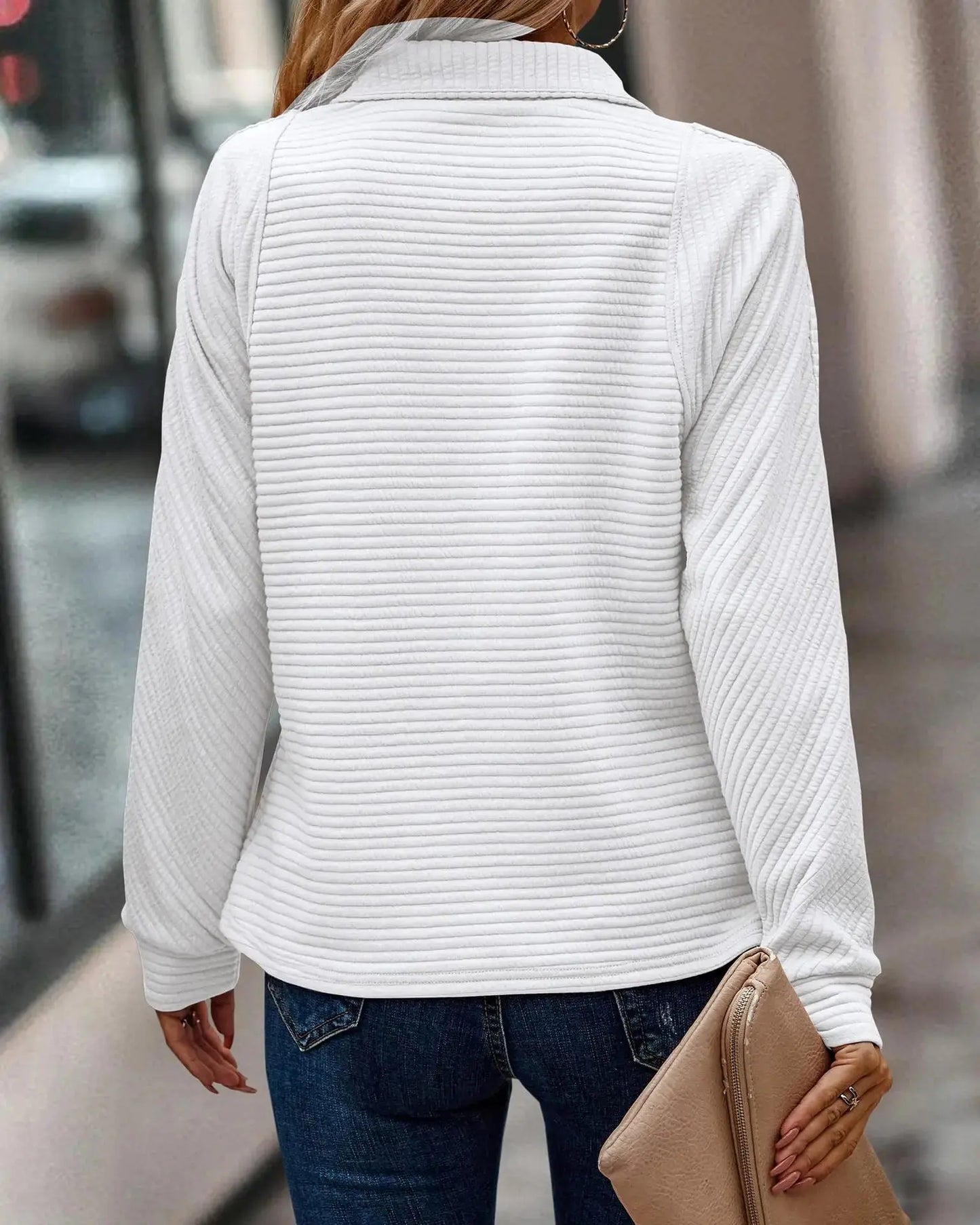 Comfortable Ribbed Quarter Zip Pullover for Women with Zip Collar Long Sleeve Relaxed Oversized Knit Style