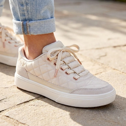 Comfortable Trainers for Women with Quilted Suede Panel Lace Up Low Top Cupsole Style