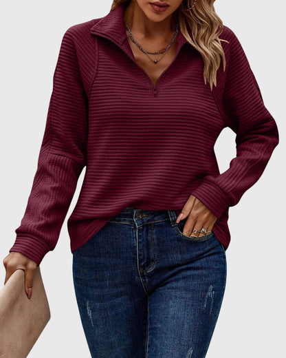 Comfortable Ribbed Pullover Sweater for Women with Quarter Zip Collar Long Sleeve Relaxed Oversized Knit Style