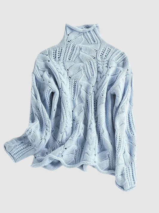 Comfortable Cable Knit Sweater for Women with Mock Neck Long Sleeve Relaxed Oversized Style