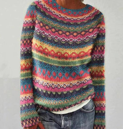 Comfortable Striped Knit Sweater for Women with Crew Neck Long Sleeve Relaxed Oversized Style