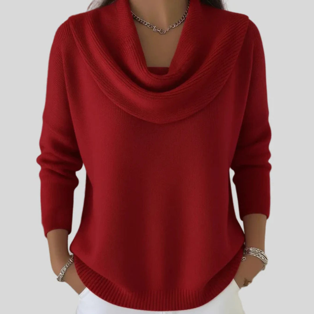 Comfortable Knit Sweater for Women with Cowl Neck Long Sleeve Ribbed Relaxed Casual Style